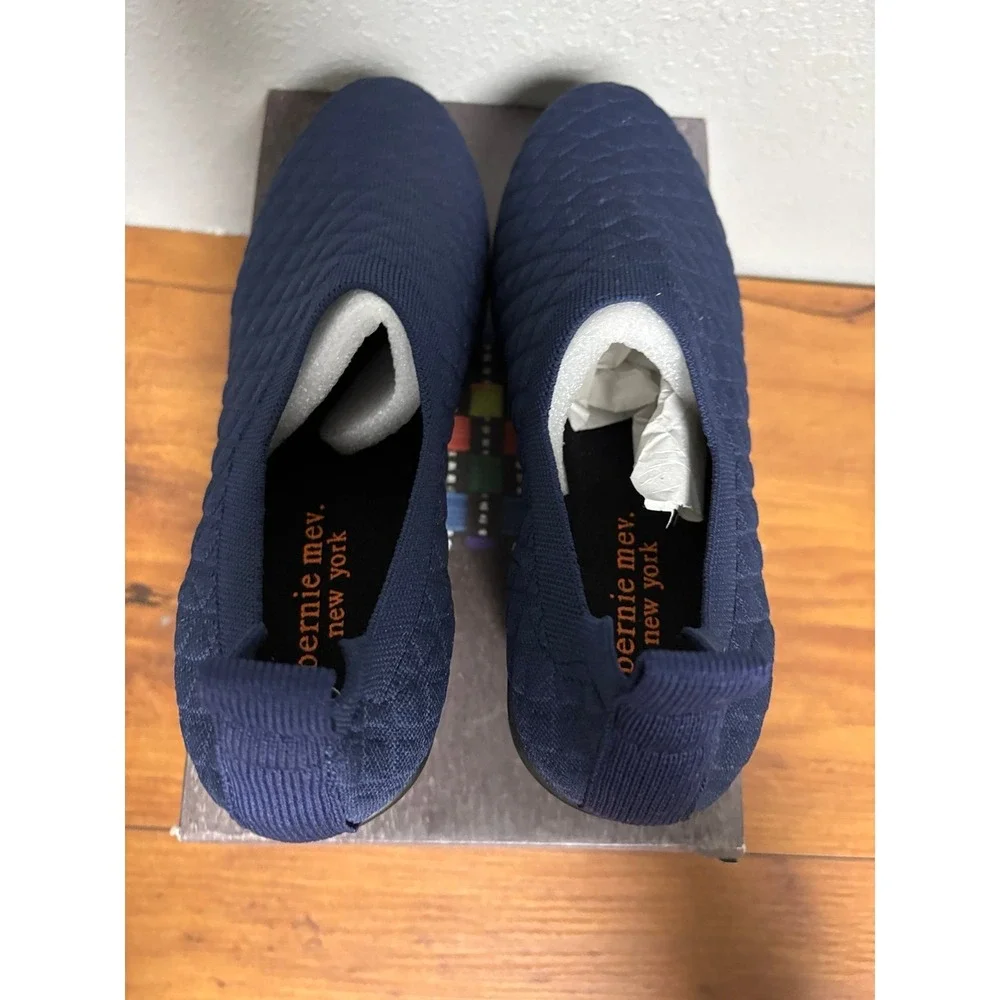 Bernie Mev Gem X Navy Blue Knit Wedge Slip On Sneakers Size 37 US 6-6.5 NEW